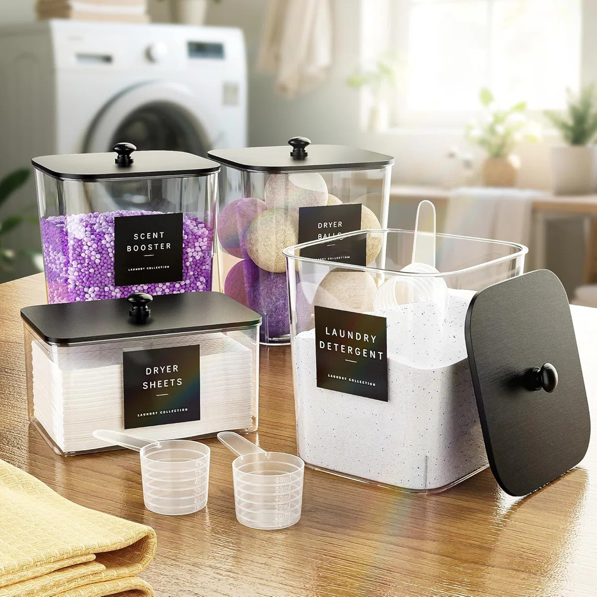 4-Pack Laundry Detergent Containers With Wooden Lids - Clear Acrylic Pod Storage For Laundry Room... | Wayfair North America