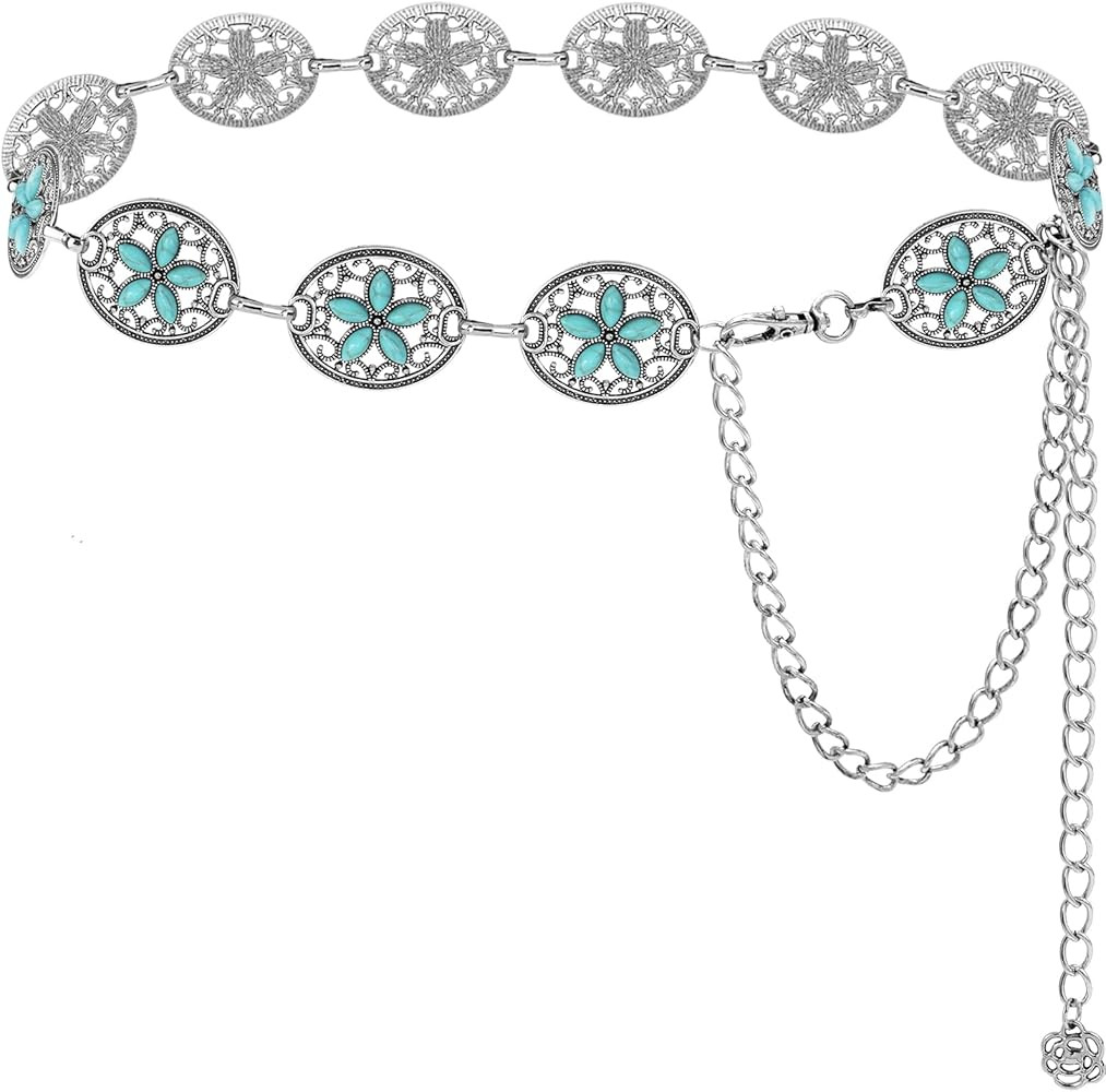 Women's Concho Chain Belt Western Cowgirl Metal Waist Chain Belt for Dress | Amazon (US)