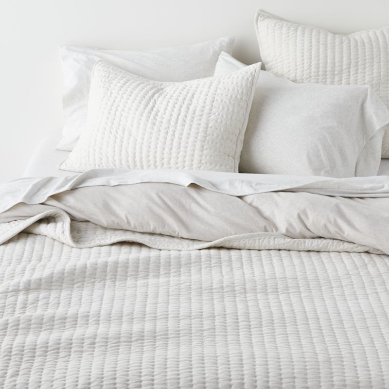 Cozysoft Organic Cotton Jersey Heathered Ivory King Quilt + Reviews | Crate & Barrel | Crate & Barrel