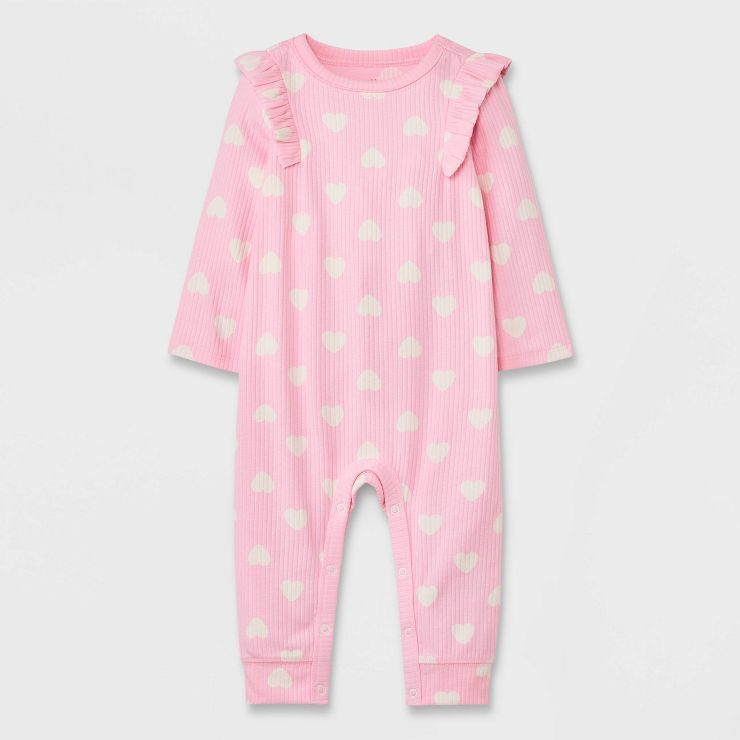 Baby Girls' Heart Ribbed Romper - Cat & Jack™ Pink | Target