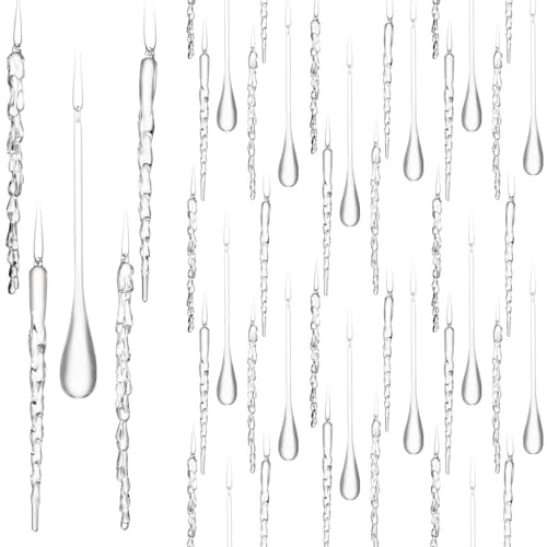 Syhood 100 Pcs Crystal Christmas Ornaments Hanging Christmas Tree Decorations Clear Acrylic Icicle with Drop Ornament for Xmas Winter New Year Party Supplies Home Decor (3 Styles) | Amazon (US)