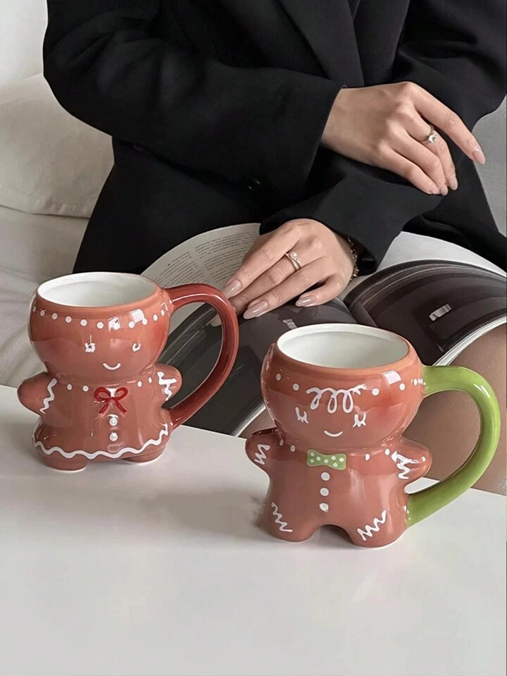 1pc 320ml Cute Gingerbread Man Shaped Ceramic Mug, Adorable Cartoon Christmas Coffee Cup, Milk Cu... | SHEIN