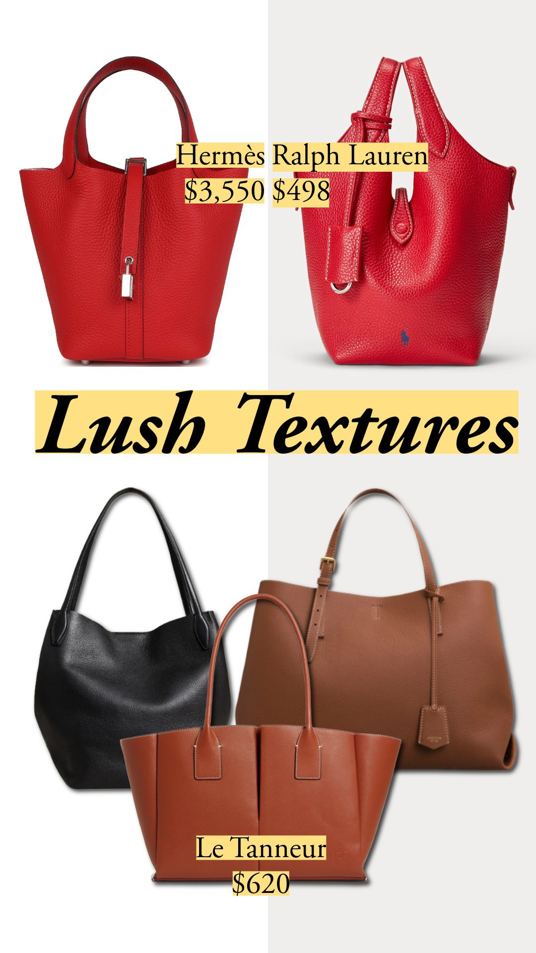 Luxury bags 👜 | Lush Textures | Hermès | Ralph Lauren | J.crew | Madewell | Quince | Styletip | Sale Alert 🏷️

#LTKItBag #LTKStyleTip #LTKWorkwear