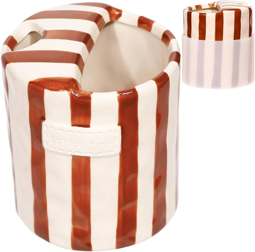 Ceramic Coffee Mug with Sip Hole - 10oz Retro Hand-Painted Striped Art Multiple Use Ceramic Trave... | Amazon (US)