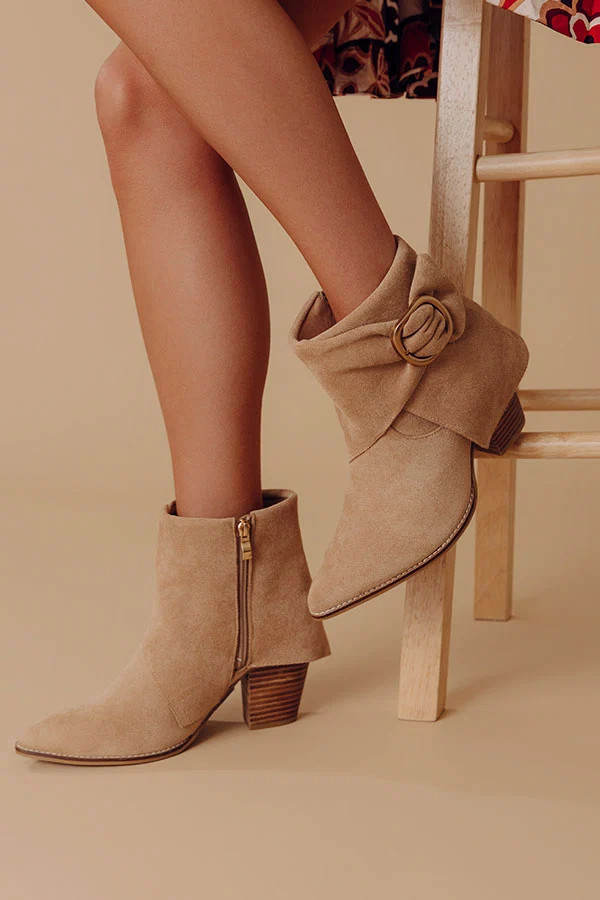Wine O' Clock Faux Suede Bootie in Iced Latte | Impressions Online Boutique