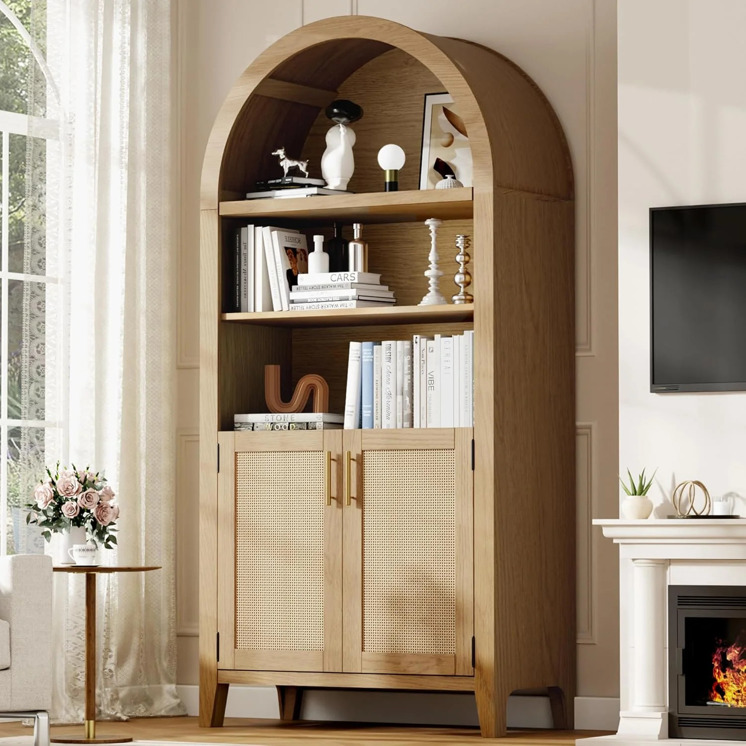 MAYEERTY Arched Storage Cabinet with Beech Wood Door, 5-Tier Arched Kitchen Pantry with Storage f... | Walmart (US)