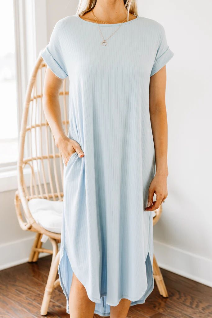 It's All Here Light Blue Ribbed Midi Dress | The Mint Julep Boutique