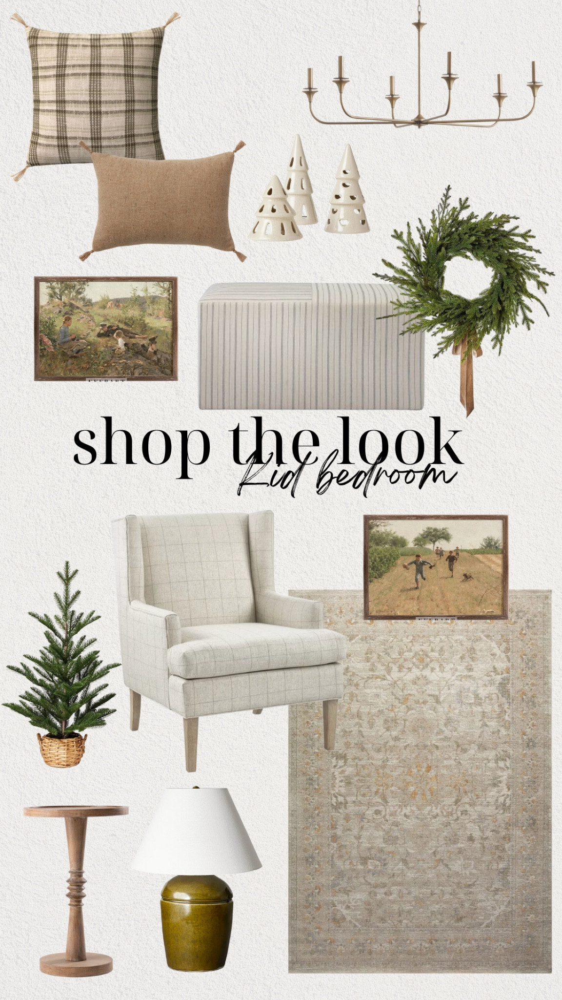 Bedroom mood board ideas for a warm countryside styled bedroom! Works great for a bedroom or kids bedroom 

#LTKkids #LTKHoliday #LTKhome