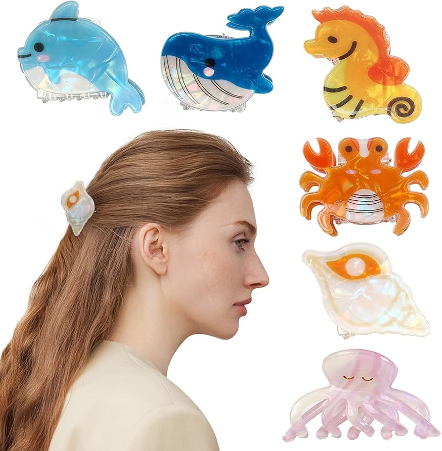 Ocean Animal Claw Clips for Women Girls (Octopus, Whale, Crab, Conch, Dolphin, Seahorse) - Cute a... | Amazon (US)
