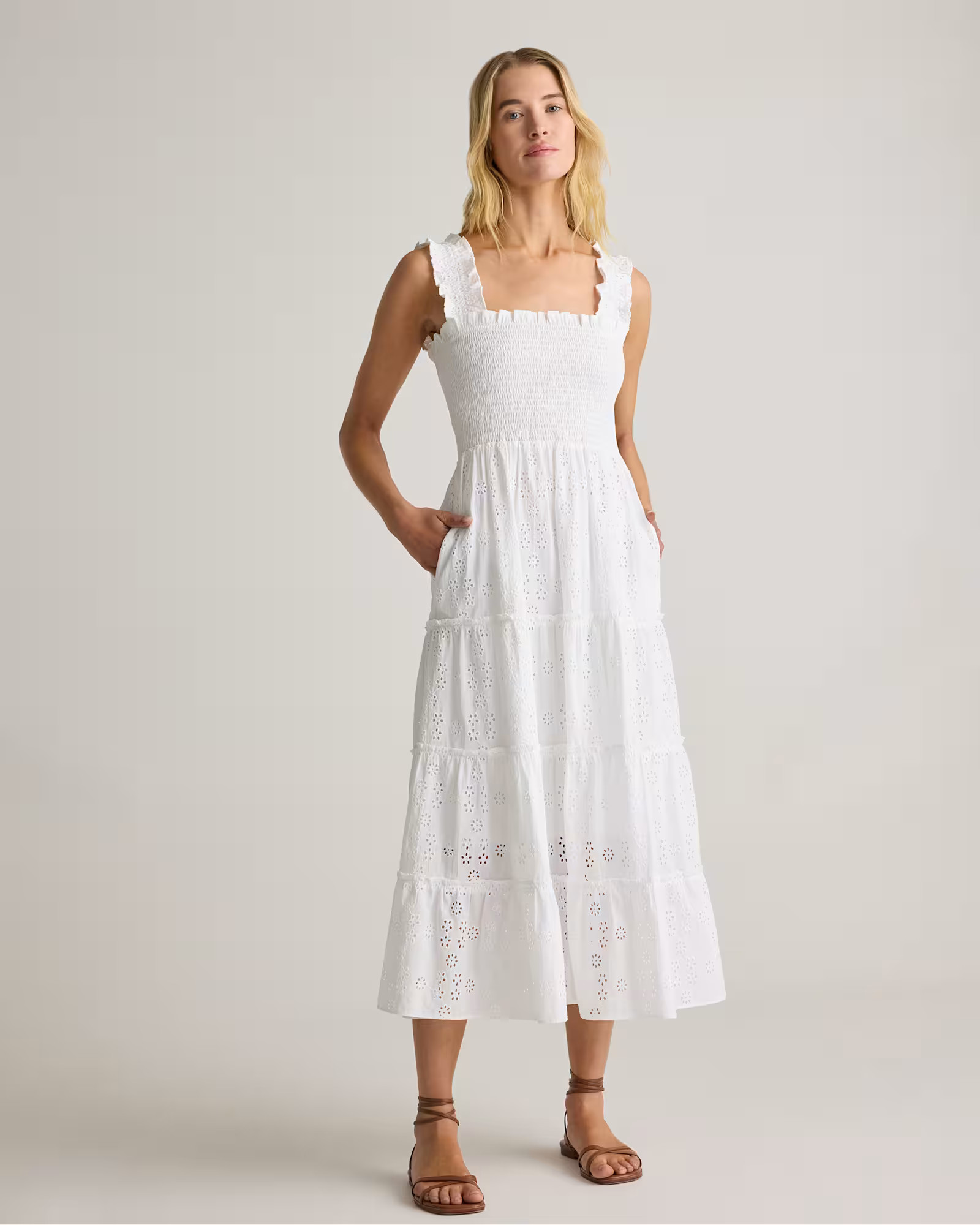 100% Organic Cotton Eyelet Smocked Midi Dress | Quince