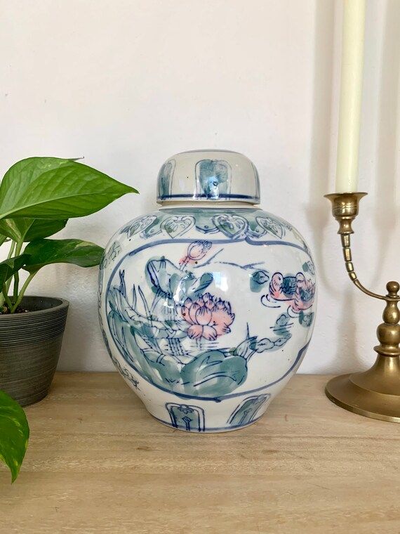 Vintage Large Porcelain Ginger Jar  Chinoiserie Blue and | Etsy | Etsy (US)