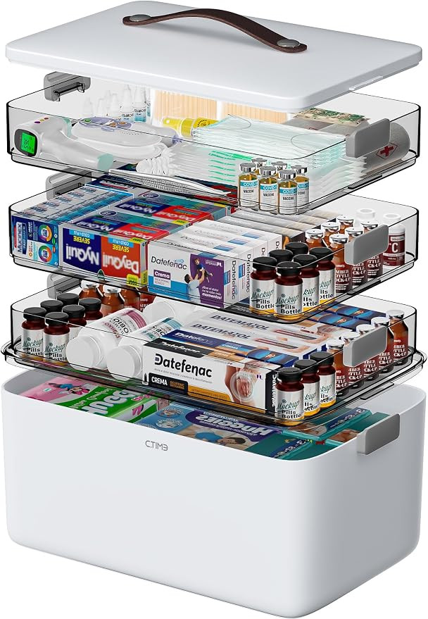 CTIME 4-Tier XL Medicine Organizer - Portable Medicine Cabinet with Leather Handle, Empty First A... | Amazon (US)
