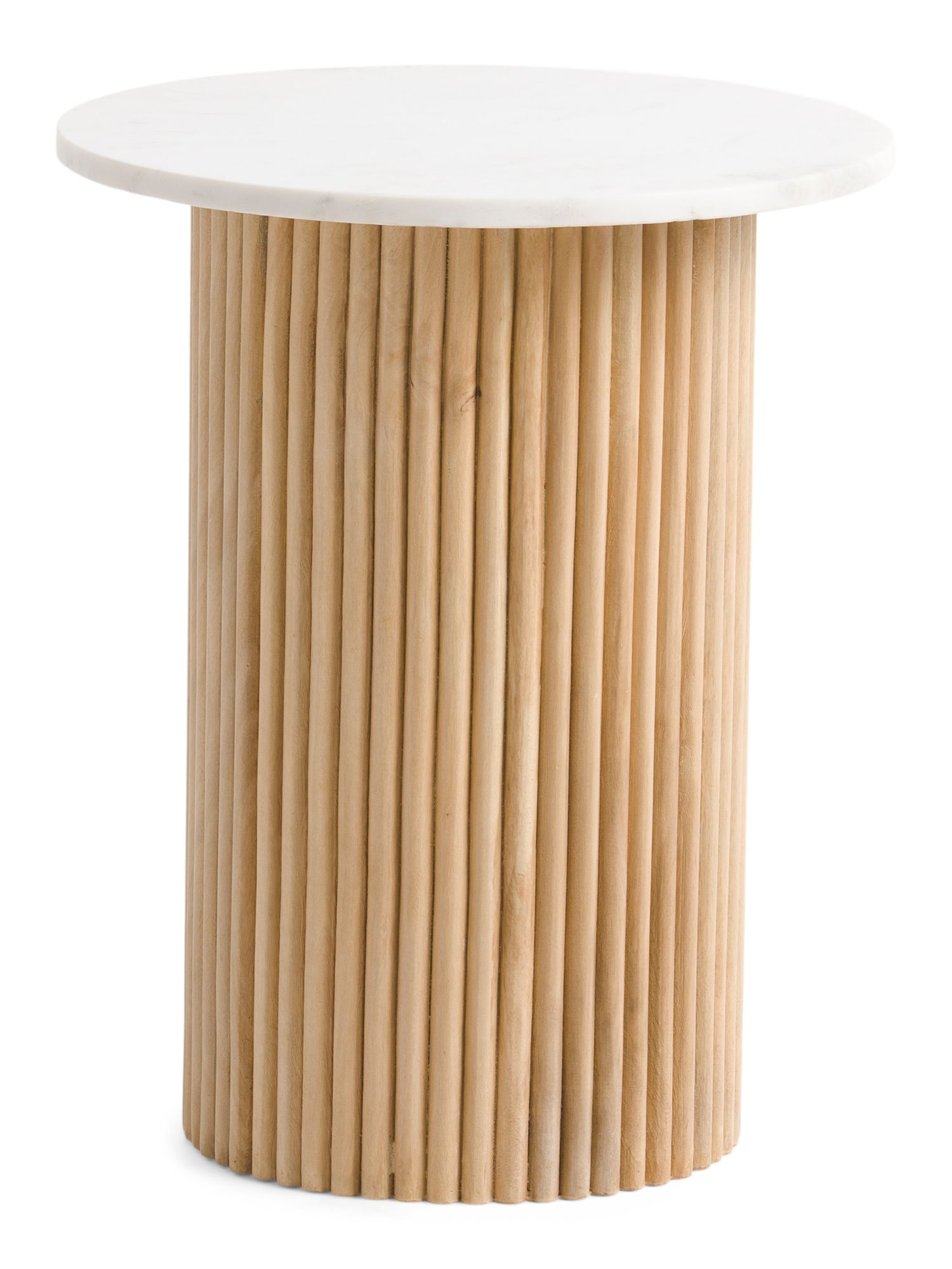 Reeded Wood And Marble Side Table | TJ Maxx