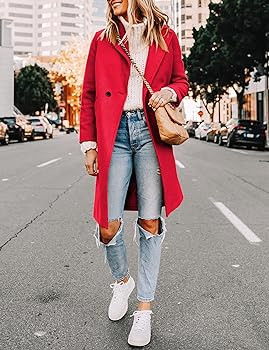 Hooever Women's Winter Wool Coat Casual Notch Lapel Single-Breasted Peacoat | Amazon (US)