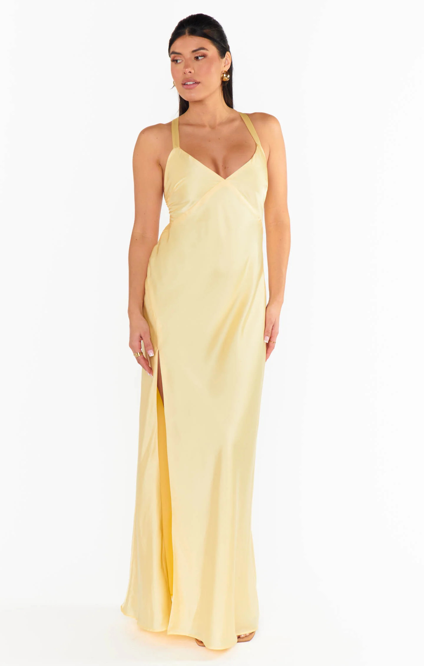 Anderson Maxi Dress, in Pale Yellow Luxe Satin, Size: Large | Show Me Your Mumu | Show Me Your Mumu