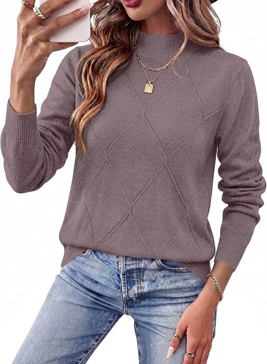 WIHOLL Womens Tops Sweaters Argyle Knit Long Sleeve Fall Outfits Winter | Amazon (US)