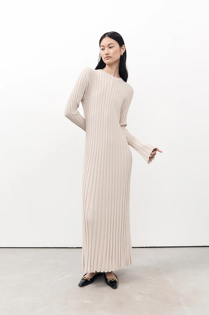 ADA STONE LONG SLEEVE MIDI DRESS | DISSH