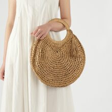 Tassel Decor Circle Strap Straw Bag | SHEIN
