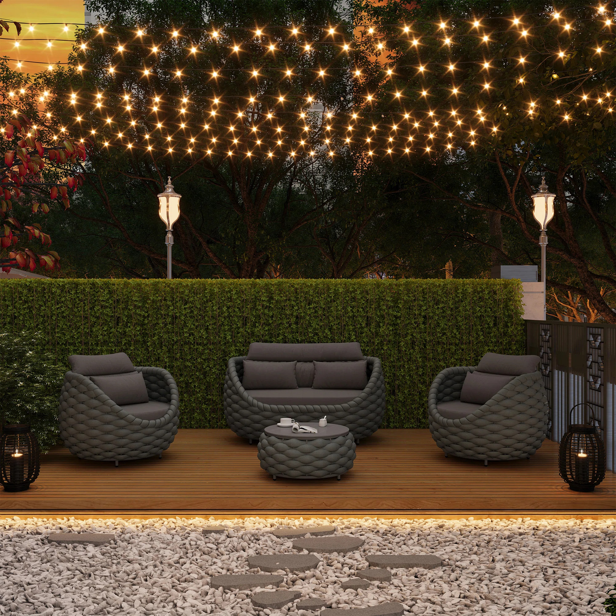 Modern Outdoor Sectional Sofa Set, Handwoven Polyester Rope with Water resistant Cushions, Alumin... | Wayfair North America