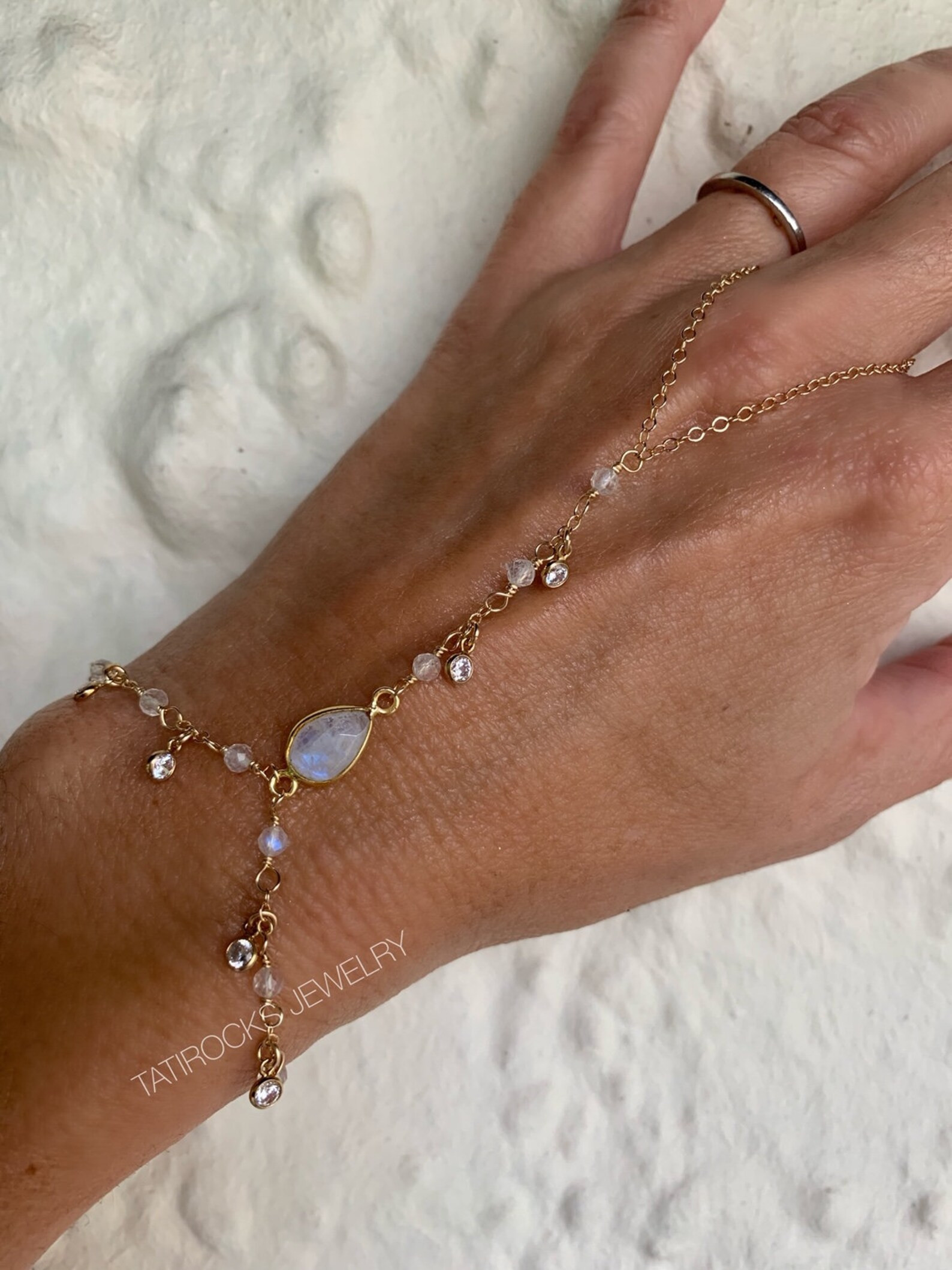 Stardust Moonstone Bracelet, Moonstone Hand Chain, Shaker Hand Chain, Festival Jewelry | Etsy (US)