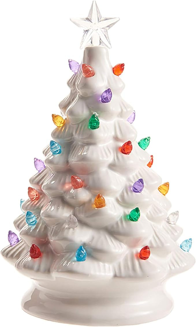 Red Green Blue Clear Holiday Tree Lighted 8 inch Ceramic Decorative Tabletop Figurine | Amazon (US)