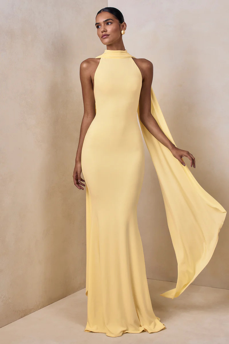 Cordy  Lemon High-Neck Maxi Dress With Cape | Club L London