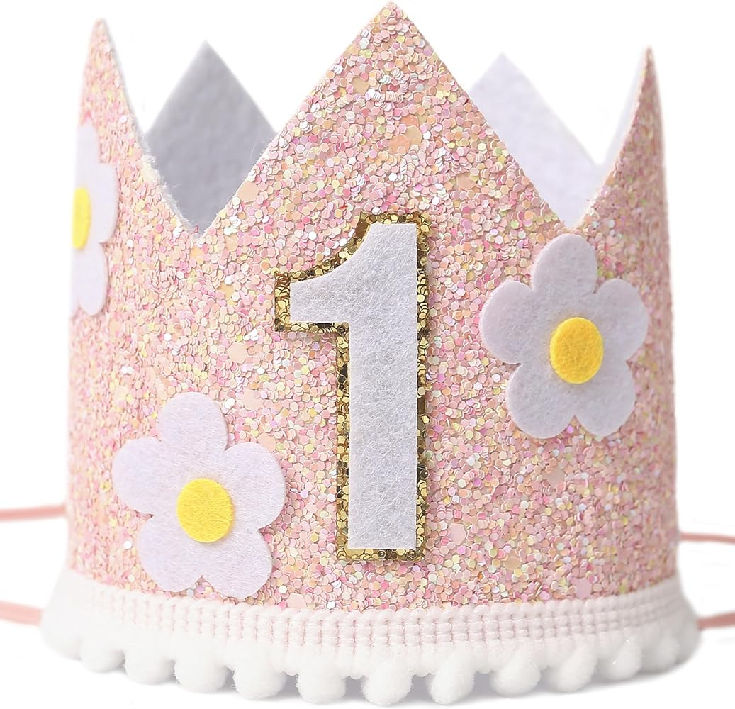 Boho Floral Crown for Kids' Birthday - Girls 1st Birthday Flower Hat With Daisies | Amazon (US)