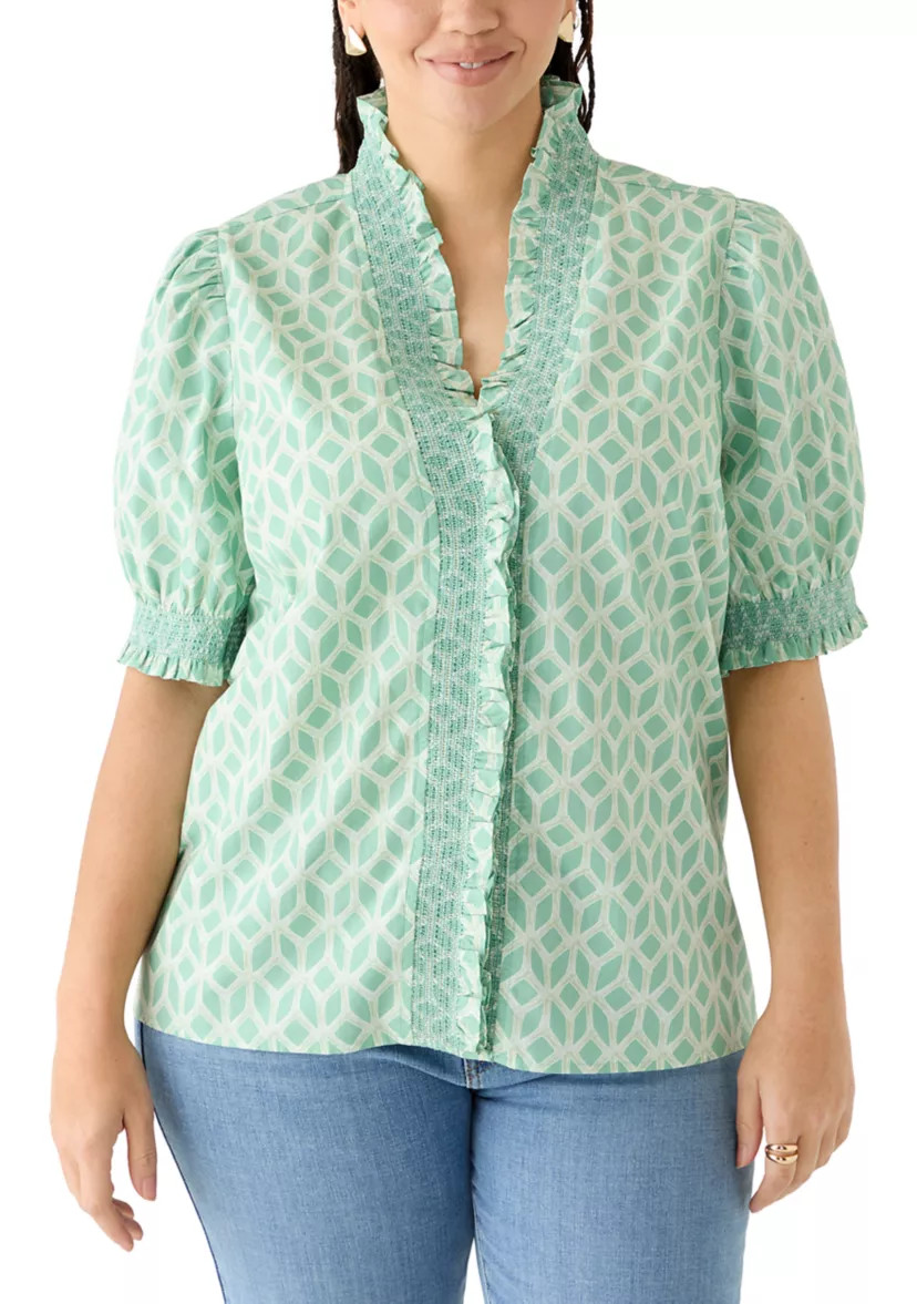 Plus Size Smocked Ruffle Neck Top | Belk
