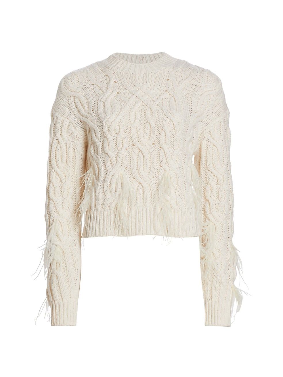 Feather Embellished Cable-Knit Sweater | Saks Fifth Avenue
