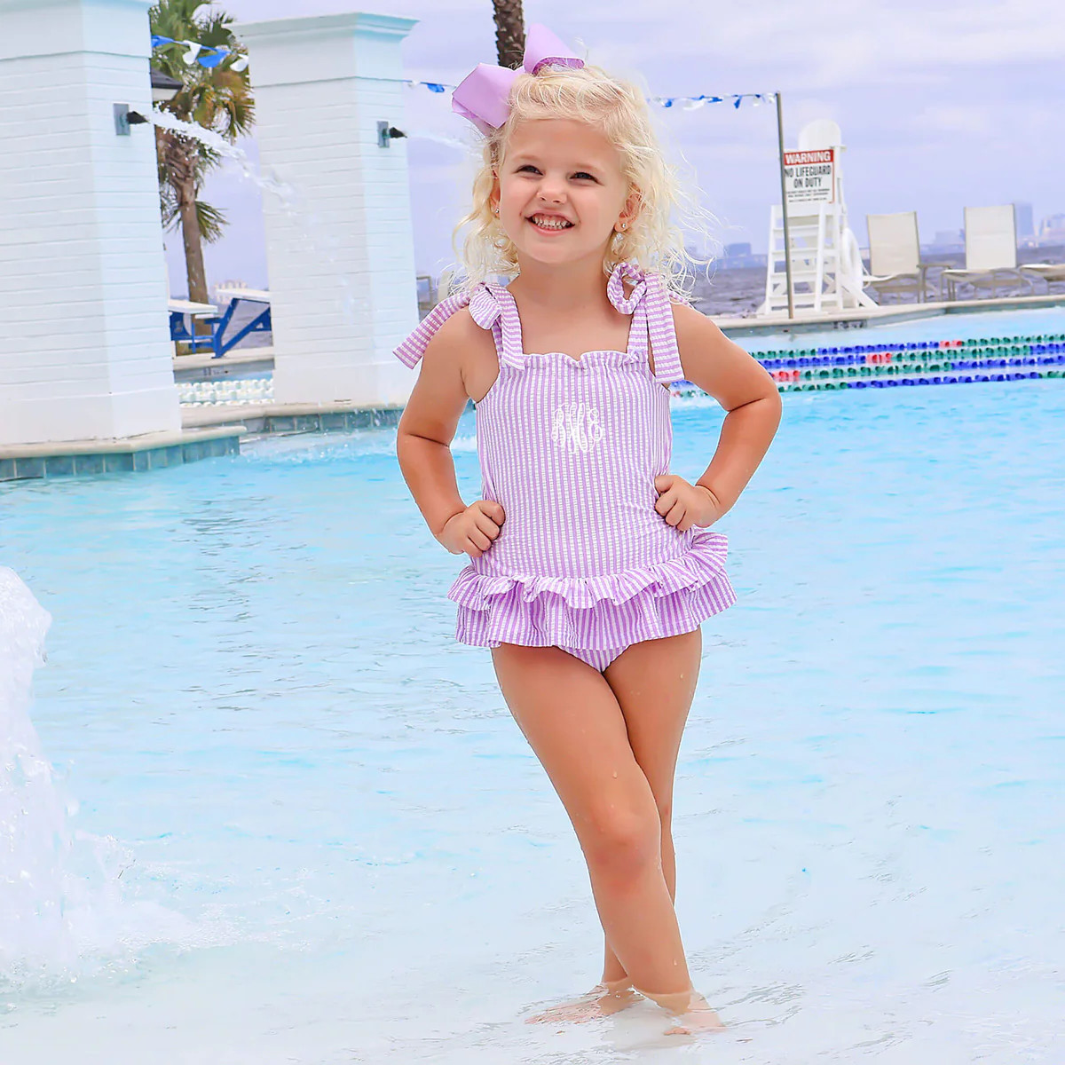 Santorini Purple Stripe Seersucker One Piece Swimsuit | Classic Whimsy