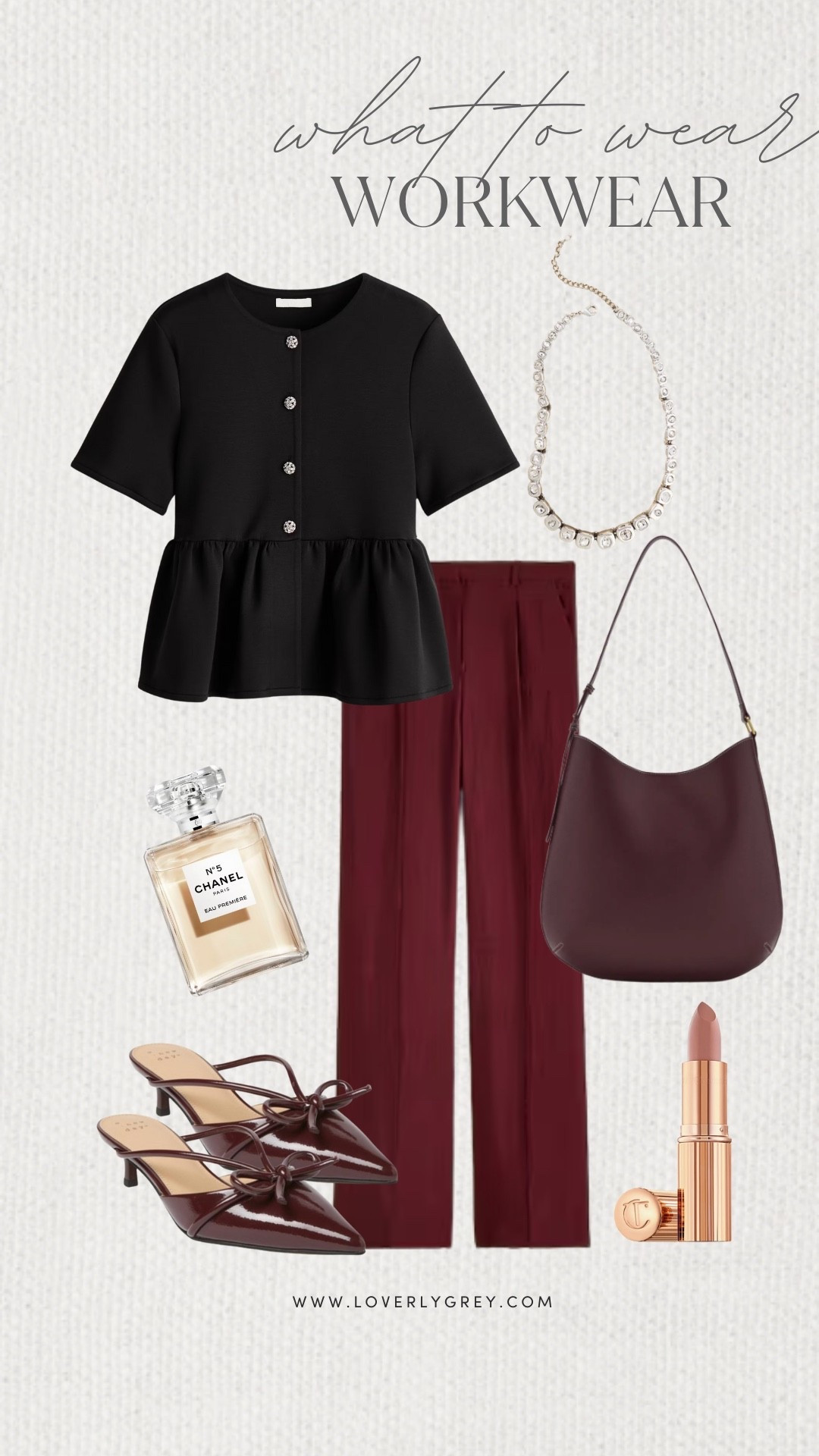 Loverly Grey, what to wear to work. The cutest peplum too paired with burgundy pants from J.Crew. Add a kitten heel, burgundy purse, and statement necklace to complete the look. Loverly Grey, what to wear, workwear 

#LTKFindsUnder100 #LTKWorkwear #LTKHoliday
