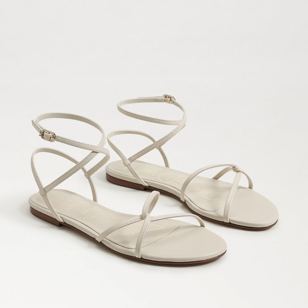 Ellina Strappy Flat Sandal White Leather | Sam Edelman