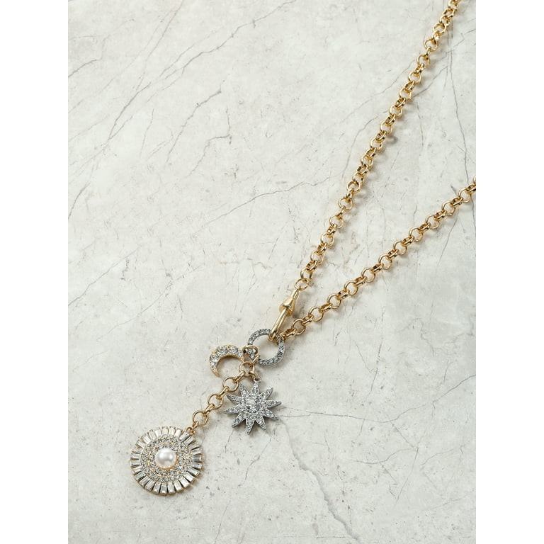 Time and Tru Goldtone and Crystal Sun, Moon and Stars Necklace, 1 Piece | Walmart (US)