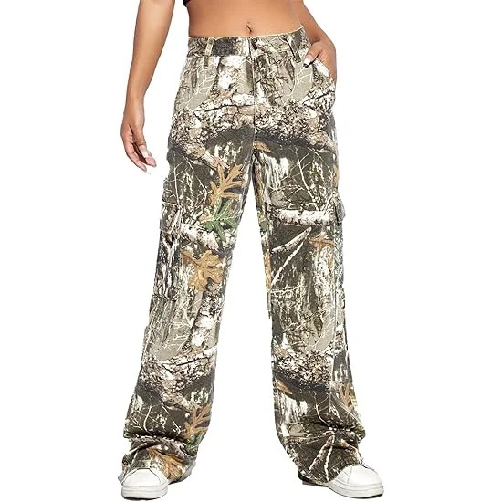 Camo Pants Women High Waist Wide Leg Casual Y2K Camouflage Overalls Loose Elastic Waist Straight ... | Walmart (US)