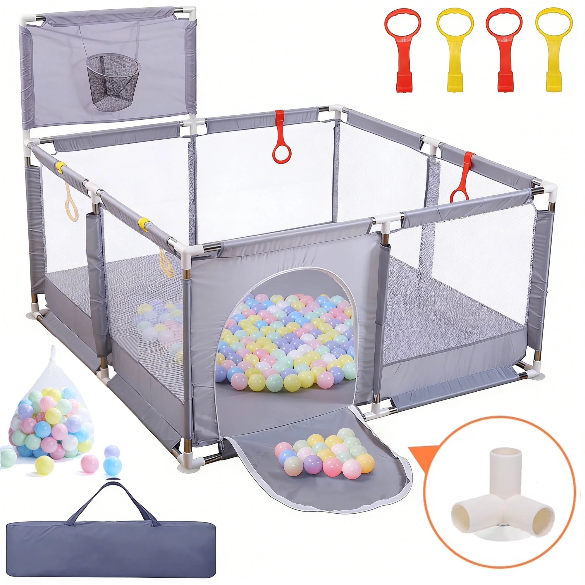 JoyStone 50 x 50 Baby Playpen with 30 Ocean Balls, Soft Mesh Sides, Basketball Hoop & Pull Rings,... | Walmart (US)