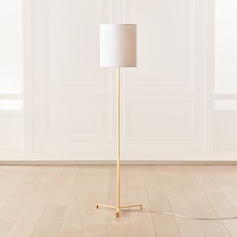 Kendo Polished Brass Floor Lamp with Linen Shade | CB2 | CB2