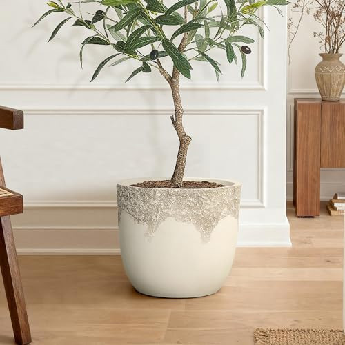 LuxenHome 15.5" Dia Beige Large Round Planter, Outdoor Indoor Decorative Plant Pot with Drainage ... | Amazon (US)
