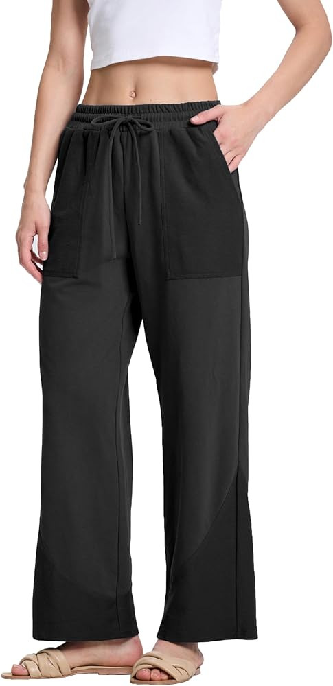 Women's Wide Leg Palazzo Pants with Elastic Drawstring Waist and Pockets - Casual Lounge Sweatpan... | Amazon (US)