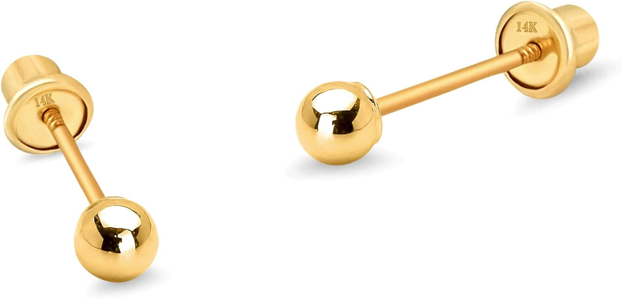 14k Yellow Gold 2,3,4,5,6mm Plain Hollow Gold Ball Children Screw back Baby Girls Stud Earrings | Amazon (US)