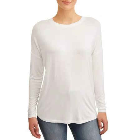 Time and Tru Women's Drop Shoulder Raw Edge T-Shirt | Walmart (US)