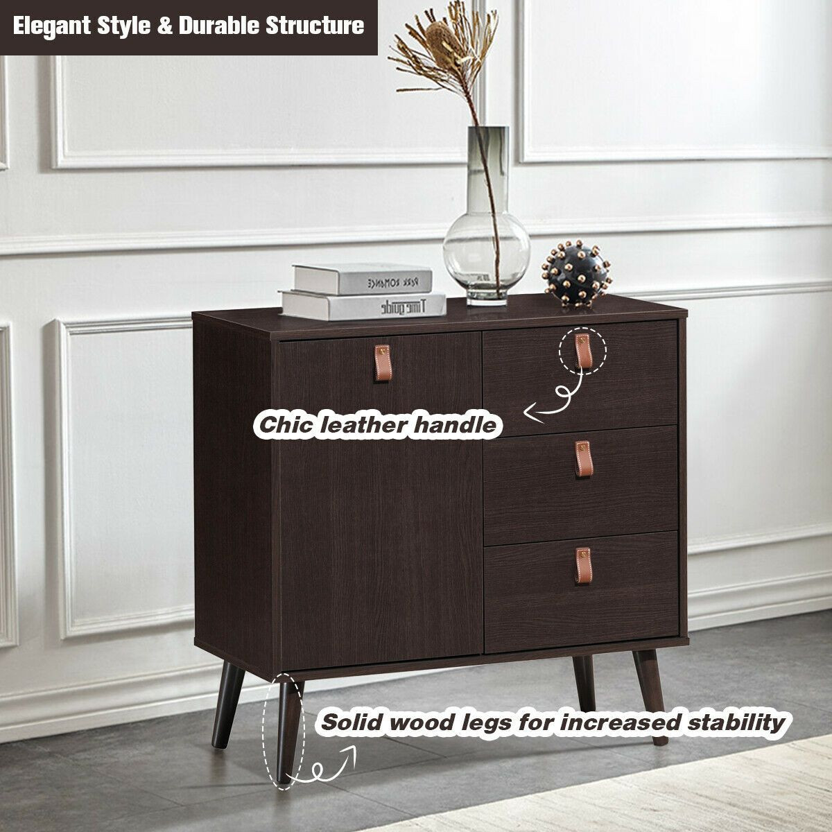 Costway Sideboard Entryway Console Table w/ Display Cabinet Brown Home | Target