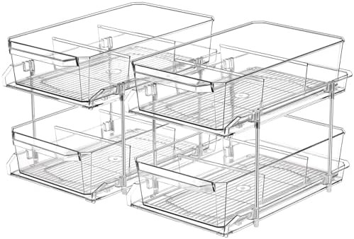 2 Set, 2 Tier Clear Organizer with Dividers for Cabinet, Shlef, Counter - MultiUse Slide-Out Stor... | Amazon (US)