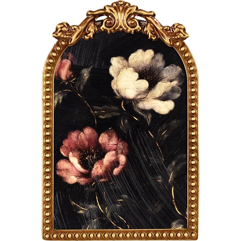 Home Decor Collection 6x8 Gold Ornate Arch Tabletop Framed Moody Roses Floral Art with Metal Ease... | Walmart (US)