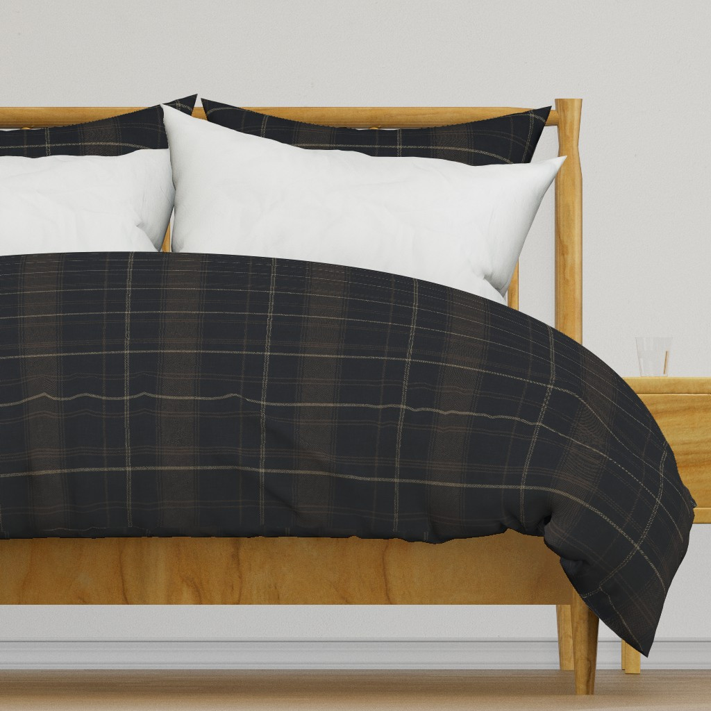 M / Ezra Plaid - Masculine Moody Classic Cozy Linen Tartan Duvet Cover | Spoonflower | Spoonflower