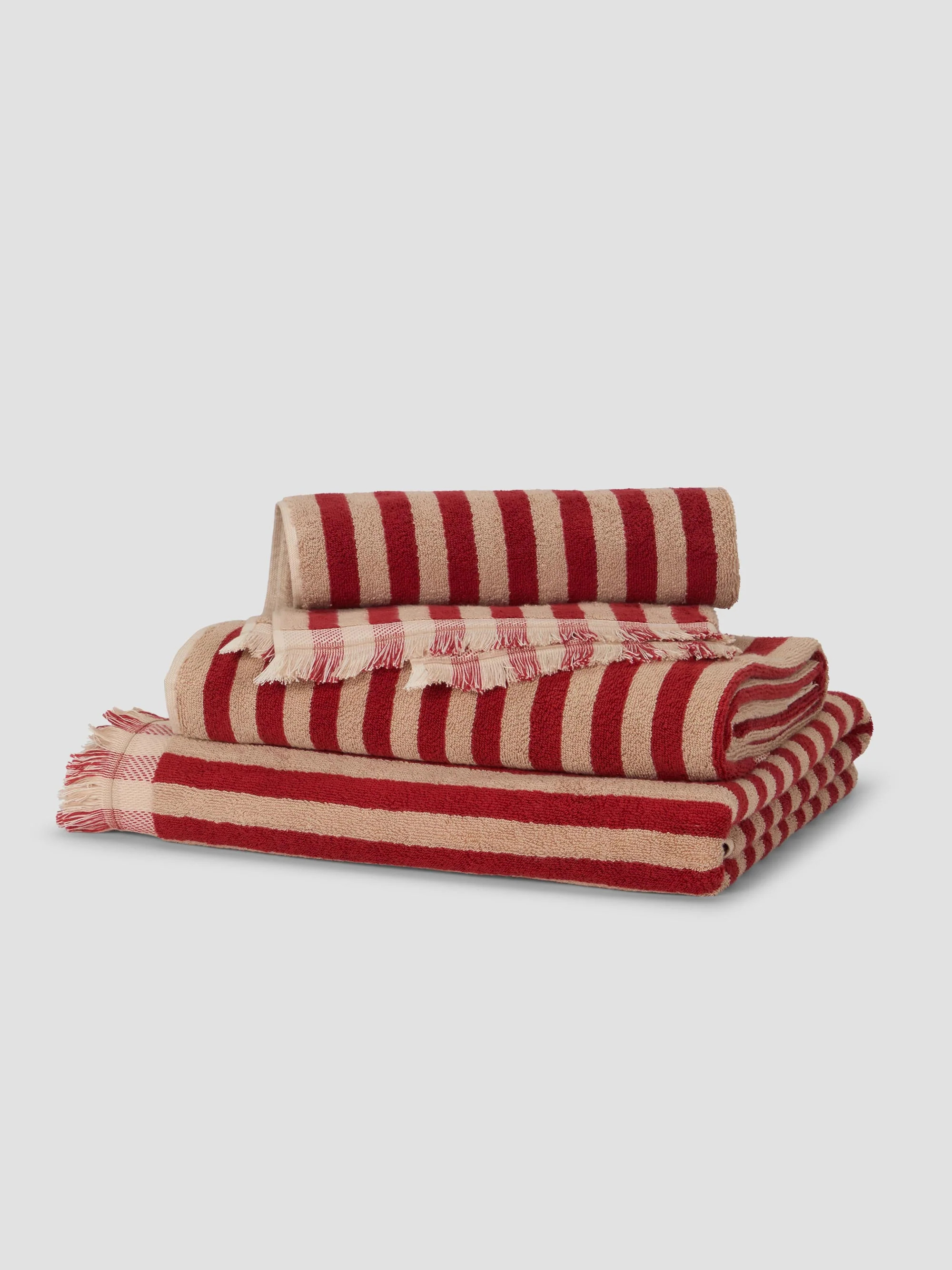 Sandstone Red Pembroke Stripe Cotton Towels | Piglet
