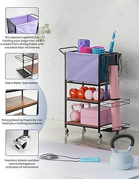 Yoga Mat Storage Rack 3-Tier Wooden Home Gym Storage Rack Yoga Mat Holder with Large Capacity Sid... | Amazon (US)