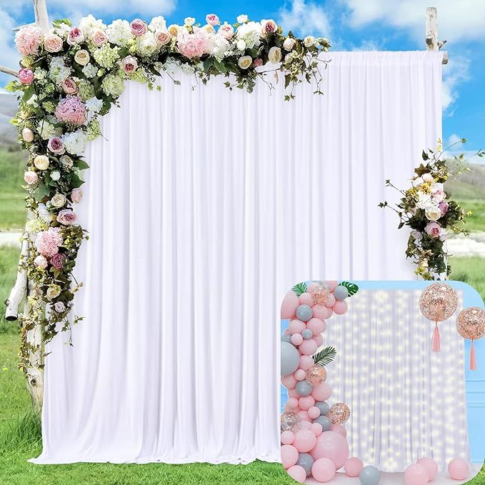 10ft x 7ft White Backdrop Curtain for Parties Wedding White Wrinkle Free Backdrop Drapes Panels f... | Amazon (US)