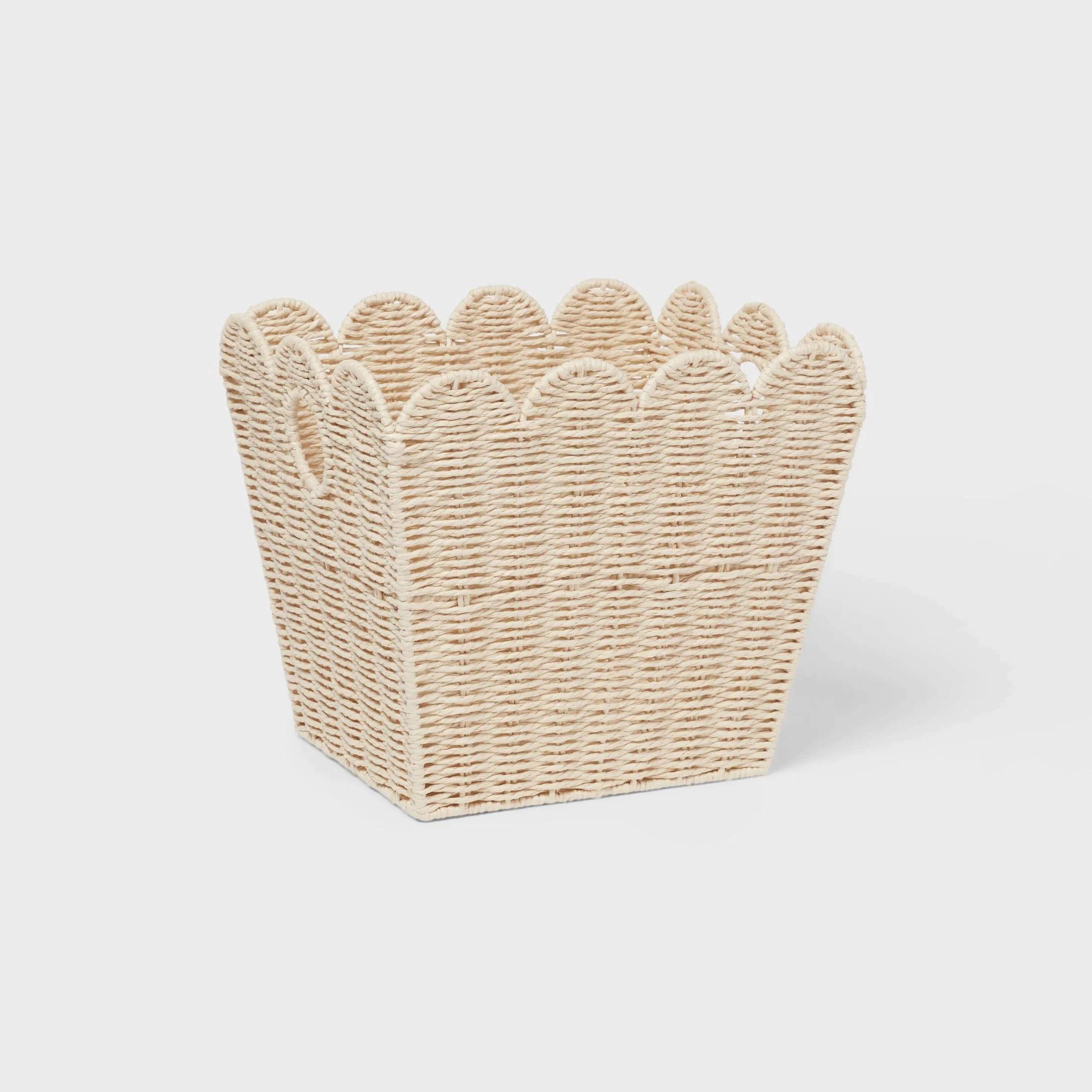 Large Woven Scallop Kids' Storage: Handwoven Iron Basket with Handles, Off-White, 12"x14" - Walma... | Walmart (US)