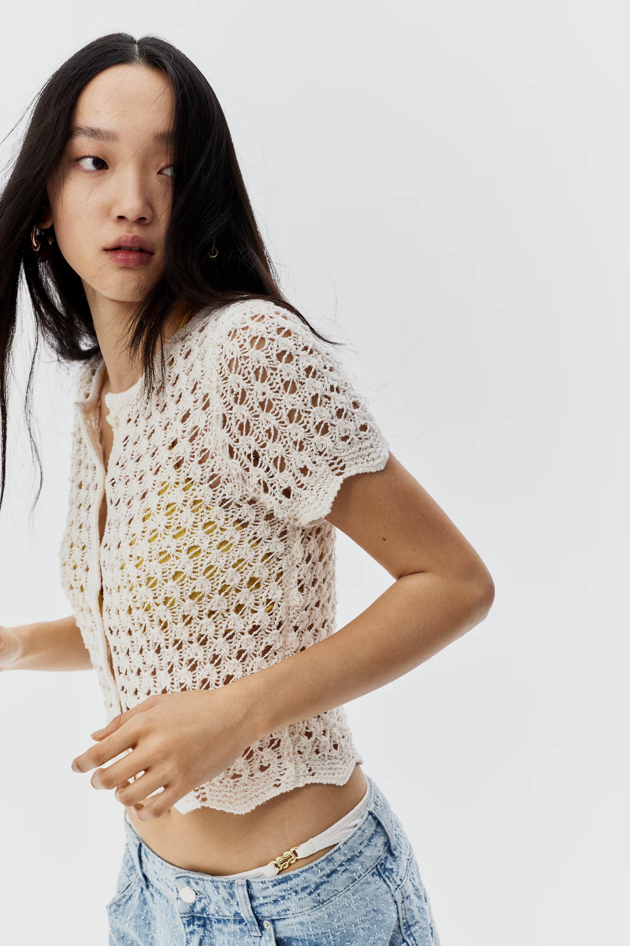 Short-Sleeved Hole-Knit Cardigan | H&M (US + CA)