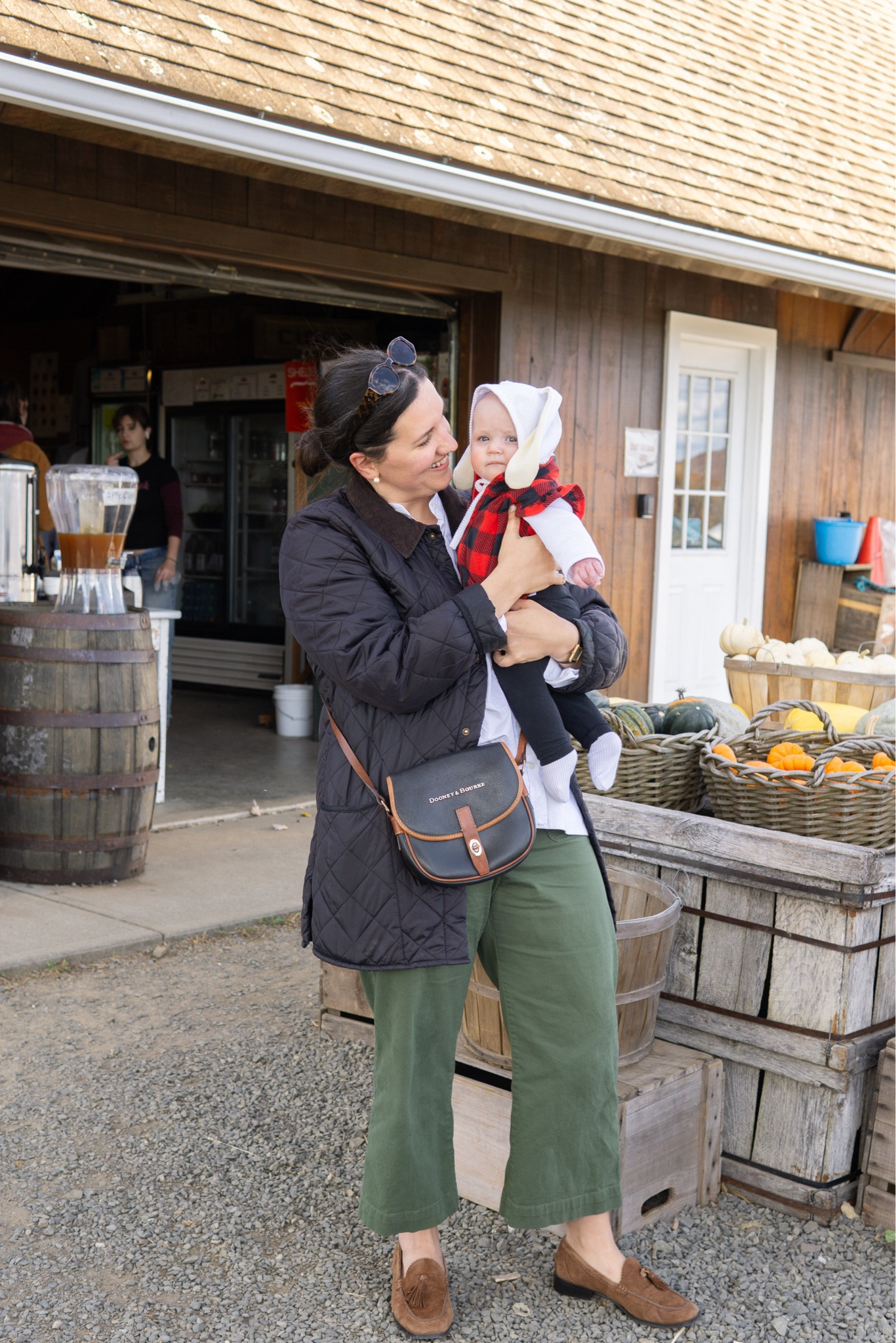 New Annual Family Tradition: FOUND! 🍎🍂

Absolutely loved our visit to @averillfarm! This Litchfield County gem has been owned and operated by the same family for 10 generations, since 1746. 

Make this apart of your next Fall visit to Litchfield County, which you can read all about on the blog.

I’m wearing:
 A Black Quilted Bar Jacket (similar linked)
Sézane Vannir Shirt (Size 12)
J. Crew Olive Sailor Pants (Size 32)
J. Crew Tassel Loafers
Dooney & Bourke Crossbody Bag

#LTKSeasonal #LTKMidsize #LTKFindsUnder100